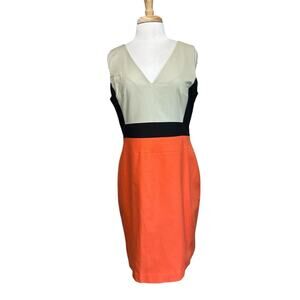KENNETH COLE Marcie Dress Tigerlily Orange Black Colorblock Sheath Career 14